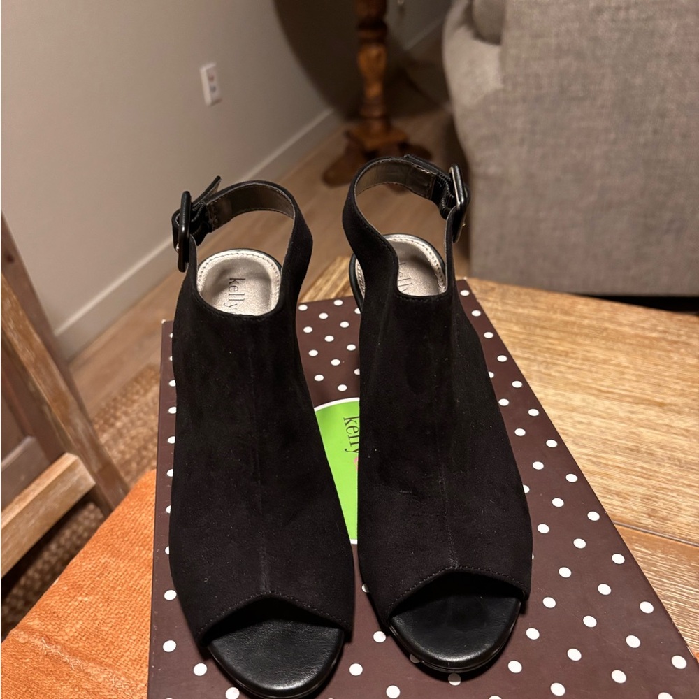Kelly & Katie Black Peep-Toe Heels